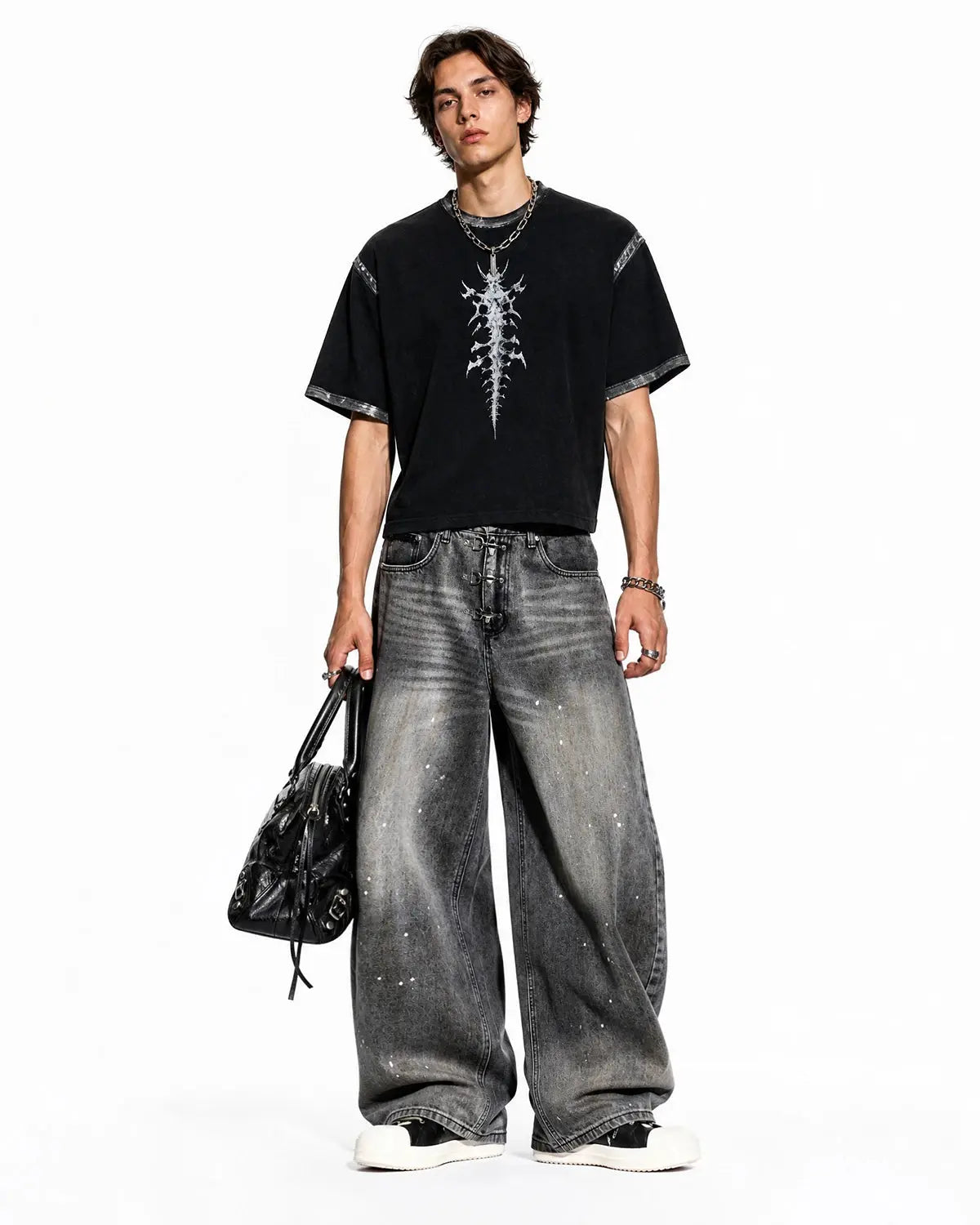 Metal Clasp Washed Barrel Jeans | Inflation Streetwear