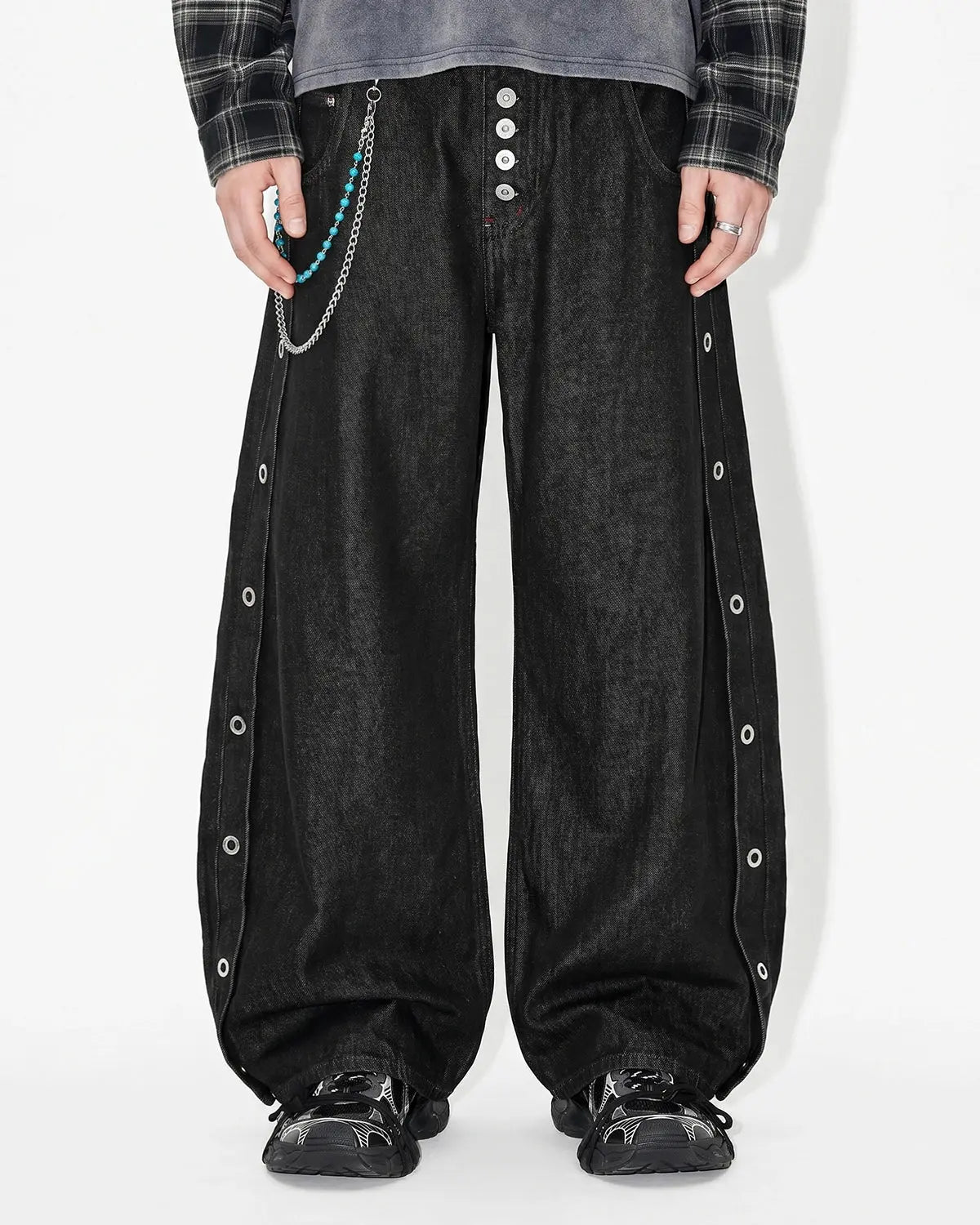 Side Eyelet Buttons Barrel Jeans | Inflation Streetwear