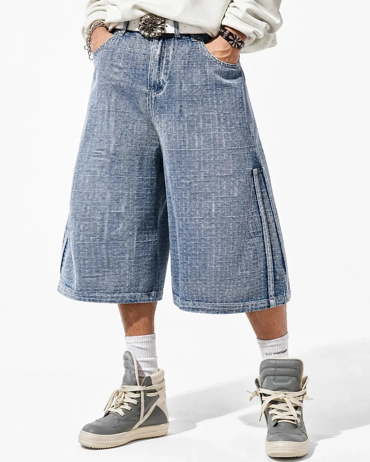 Grid Texture Baggy Jorts | Inflation Streetwear