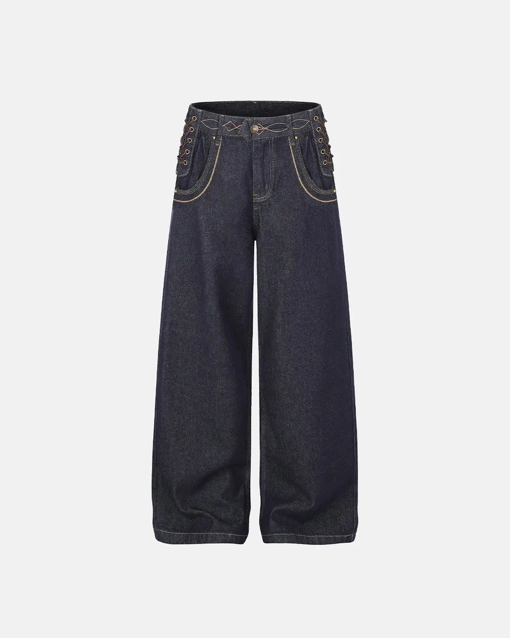 Side Lace-Up Raw Baggy Jeans | Inflation Streetwear