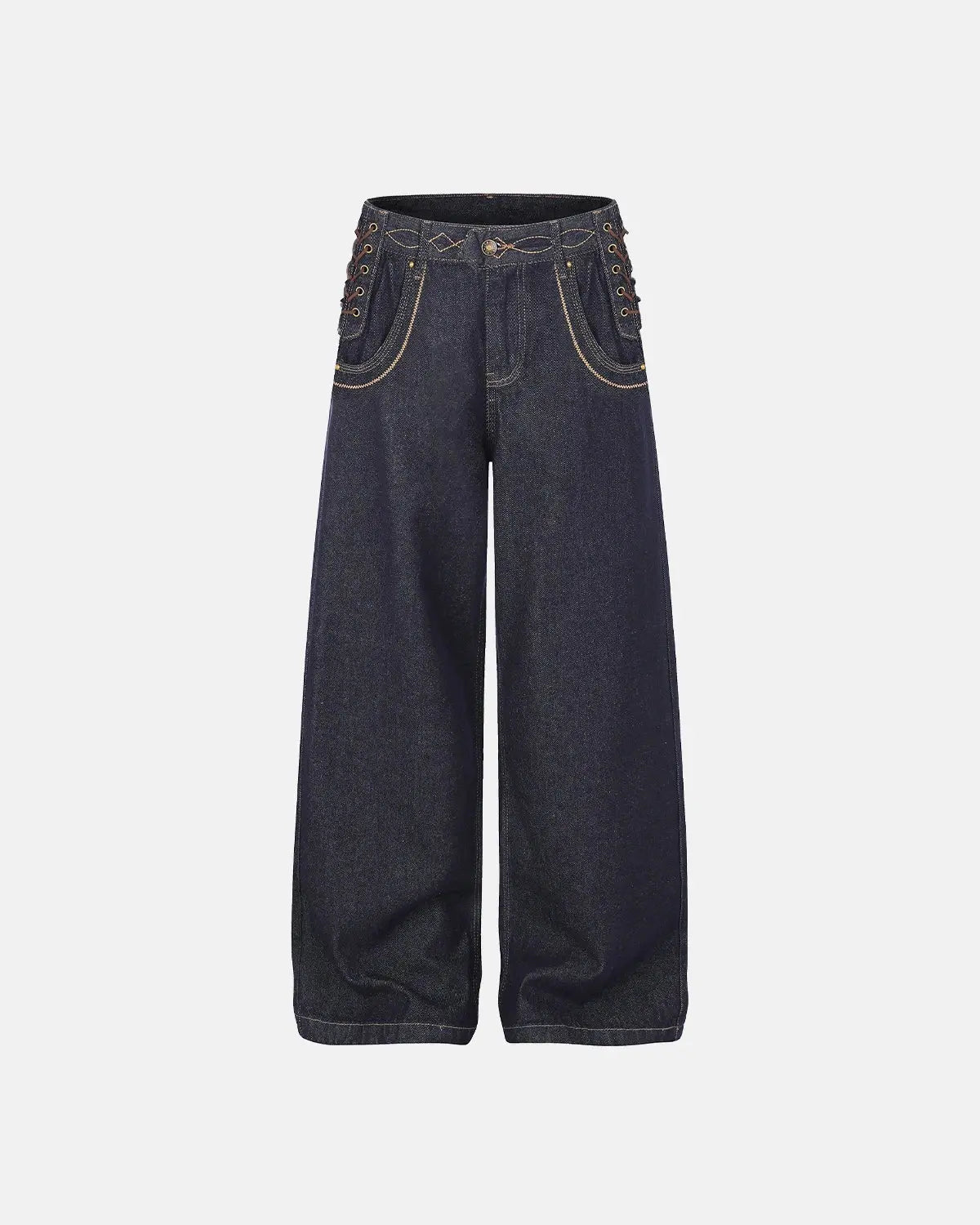 Side Lace-Up Raw Baggy Jeans | Inflation Streetwear