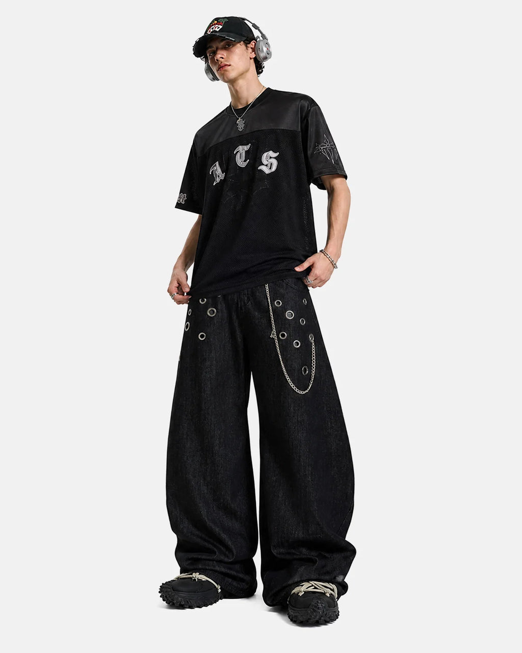 Metal Eyelet Chain Barrel Jeans | Inflation Streetwear