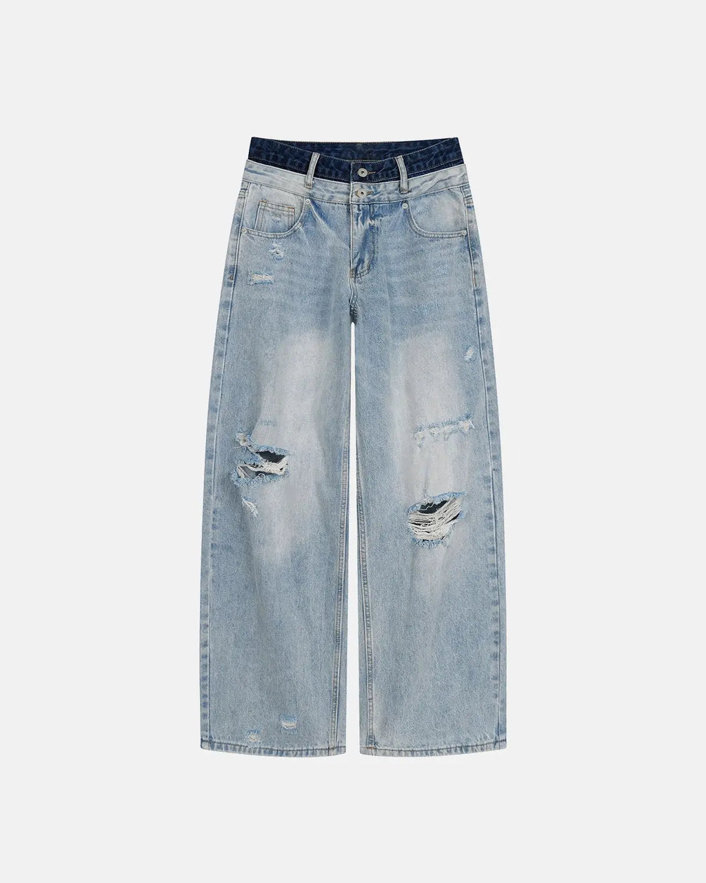 Double Waist Distressed Baggy Jeans | Inflation Streetwear