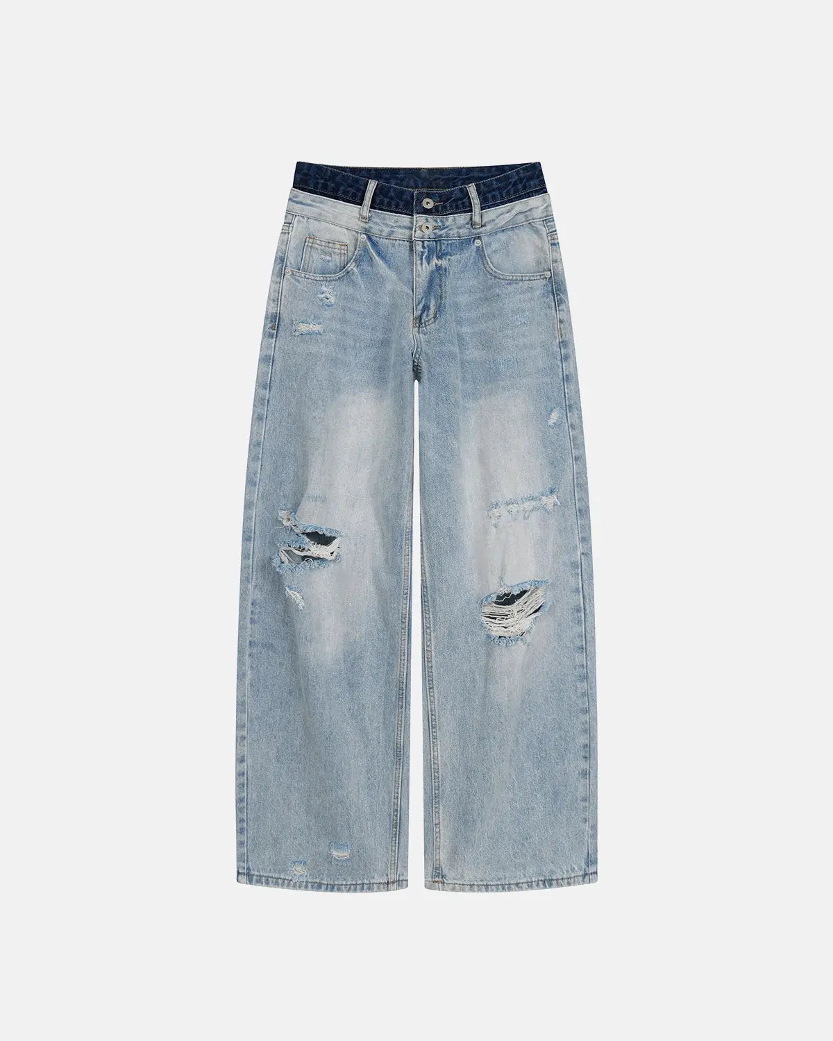 Double Waist Distressed Baggy Jeans | Inflation Streetwear