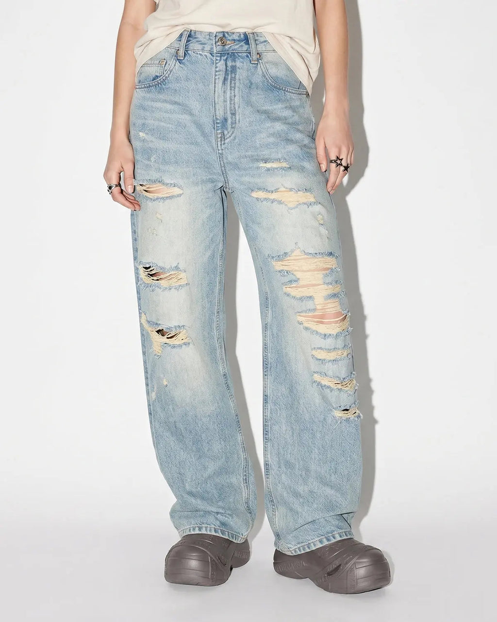 Distressed Ripped Straight-Leg Jeans | Inflation Streetwear