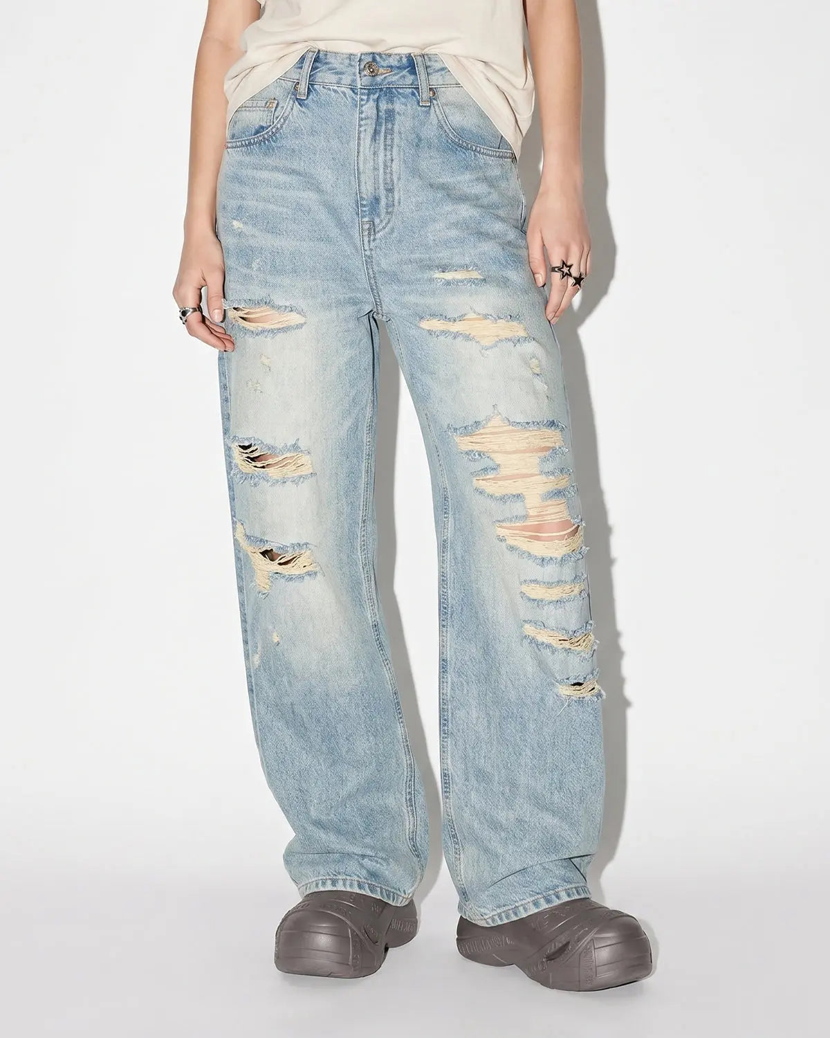 Distressed Ripped Straight-Leg Jeans | Inflation Streetwear