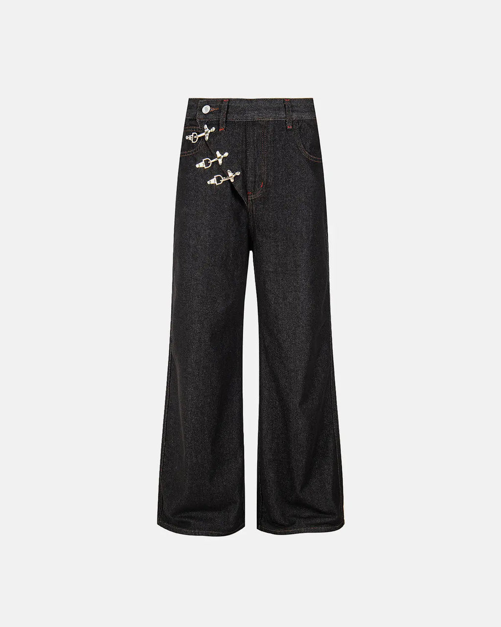 Asymmetric Buckle Raw Baggy Jeans | Inflation Streetwear