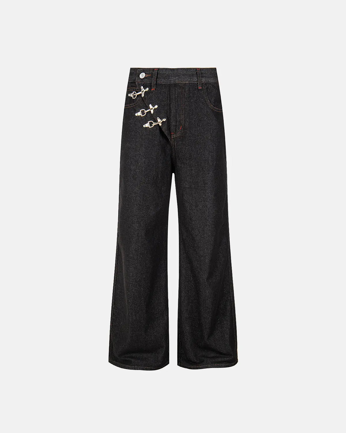 Asymmetric Buckle Raw Baggy Jeans | Inflation Streetwear