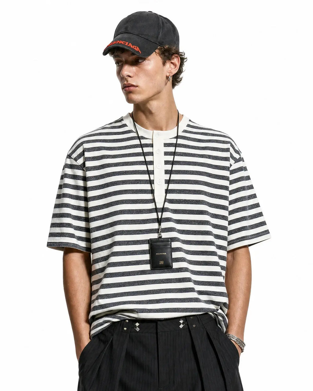 Striped Henley Relaxed T-shirt | Inflation Streetwear