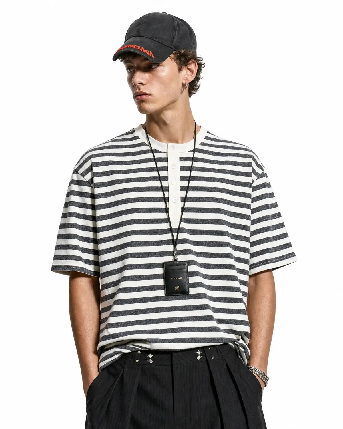Striped Henley Relaxed T-shirt | Inflation Streetwear