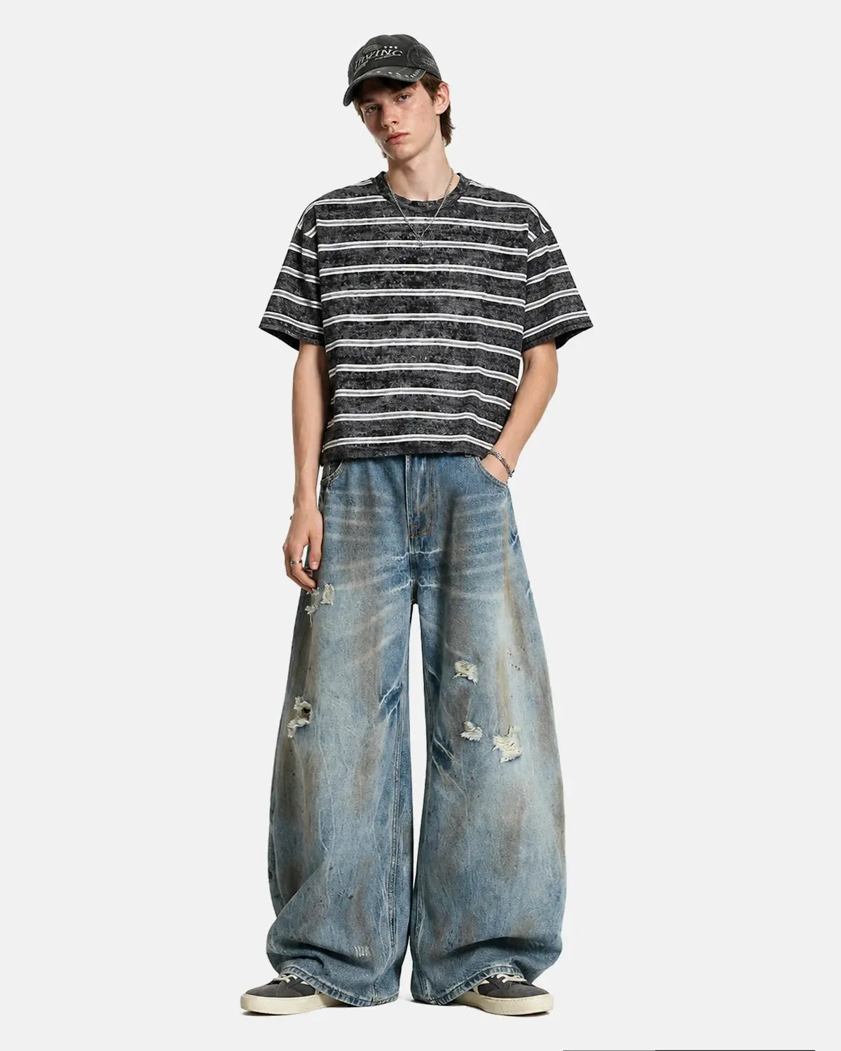 Dirty Wash Distressed Barrel Jeans | Inflation Streetwear