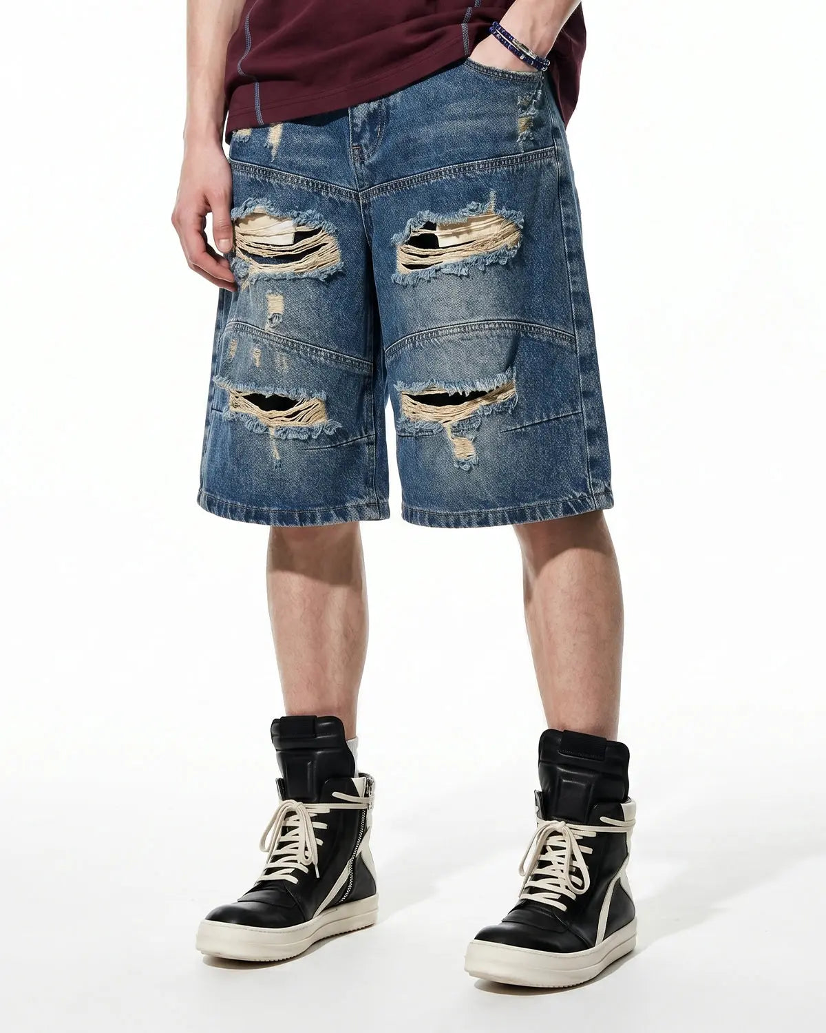 Heavy Washed Distressed Baggy Jorts | Inflation Streetwear