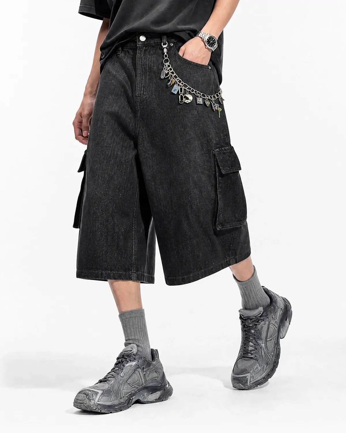 Black Cargo Longline Jorts | Inflation Streetwear