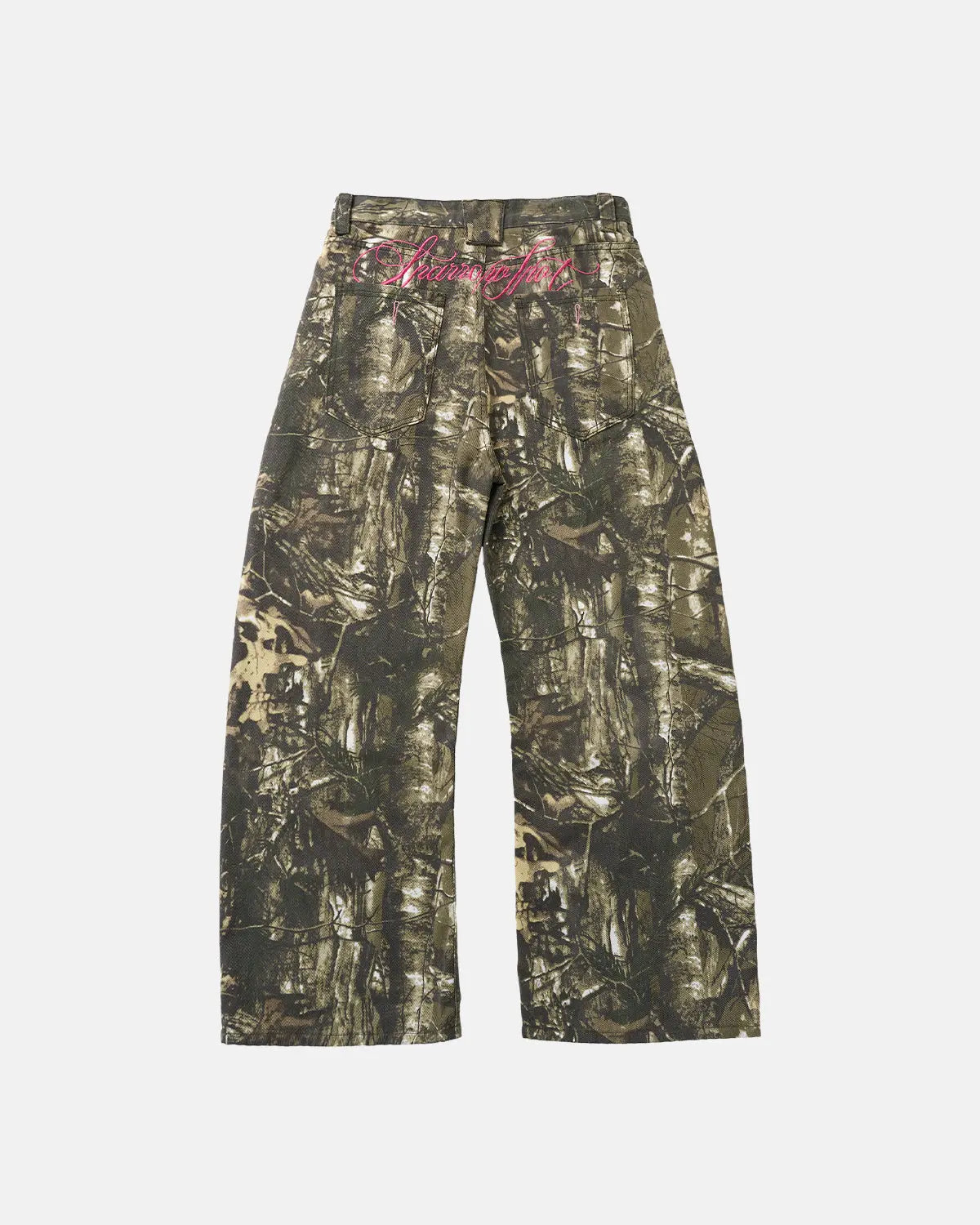 Pink Embroidered Camo Baggy Pants | Inflation Streetwear