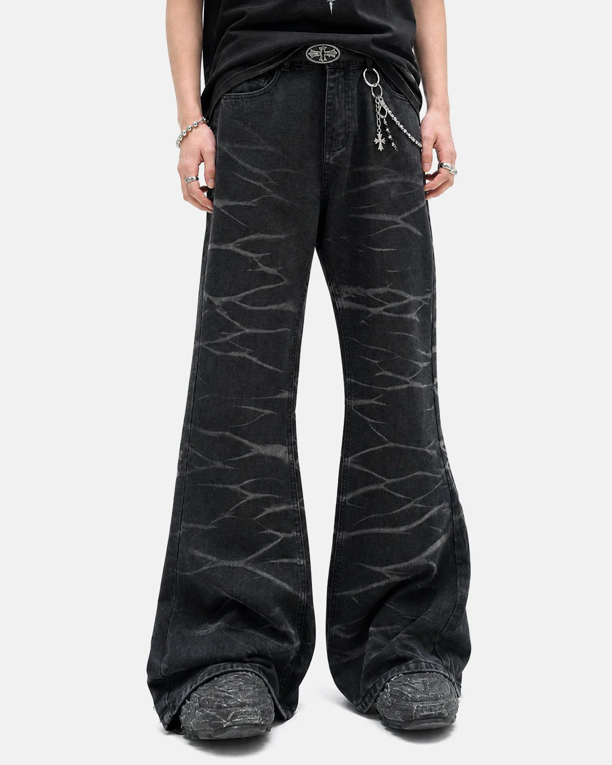 Black Whisker Wash Bootcut Jeans | Inflation Streetwear