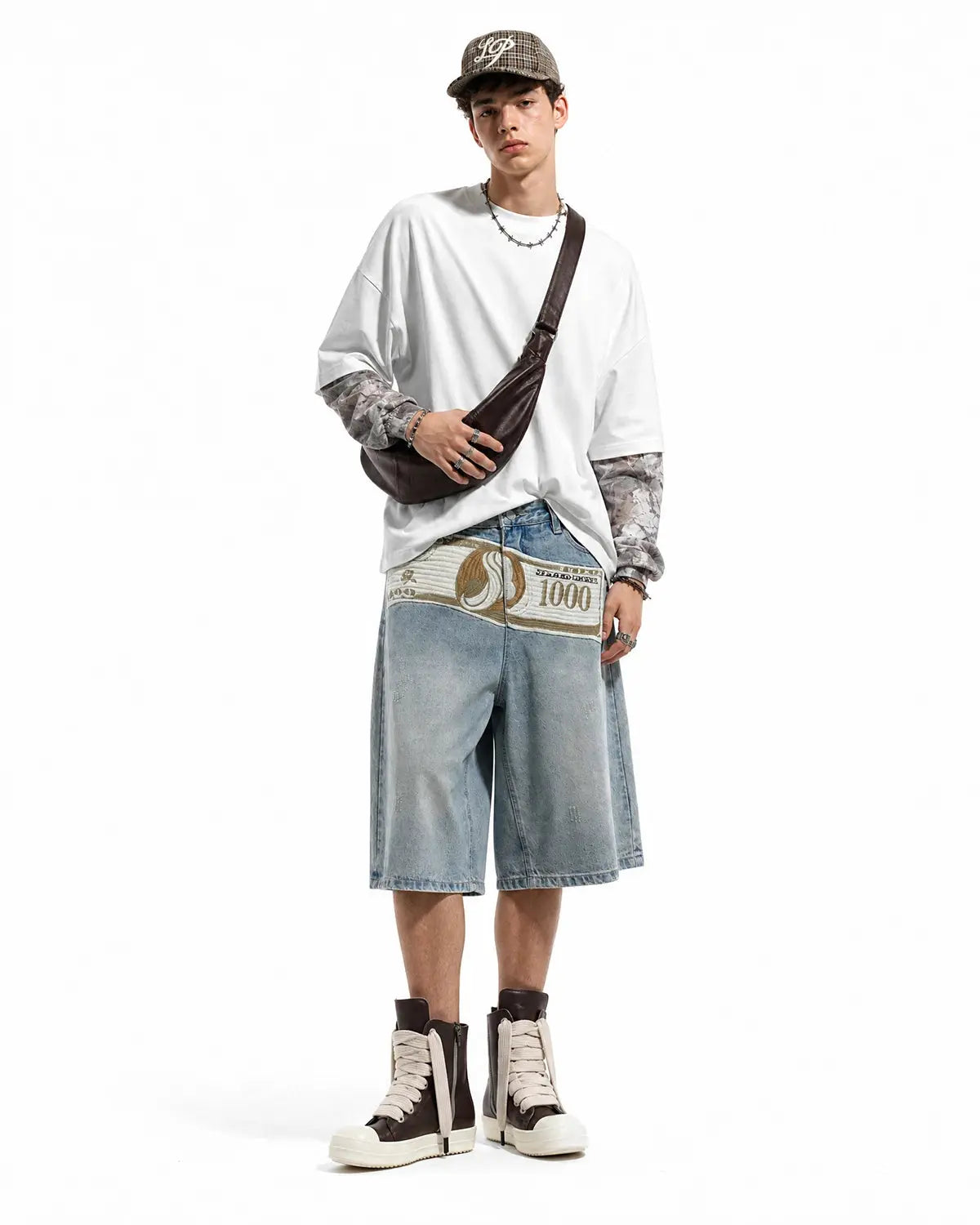 Dollar Patch Embroidery Denim Jorts | Inflation Streetwear