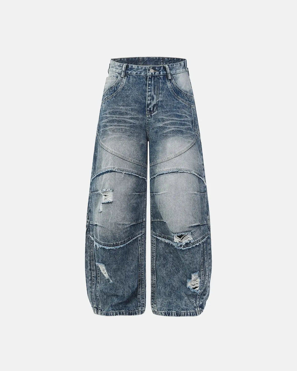 Cinch Back Deconstructed Distressed Barrel Jeans | Inflation Streetwear