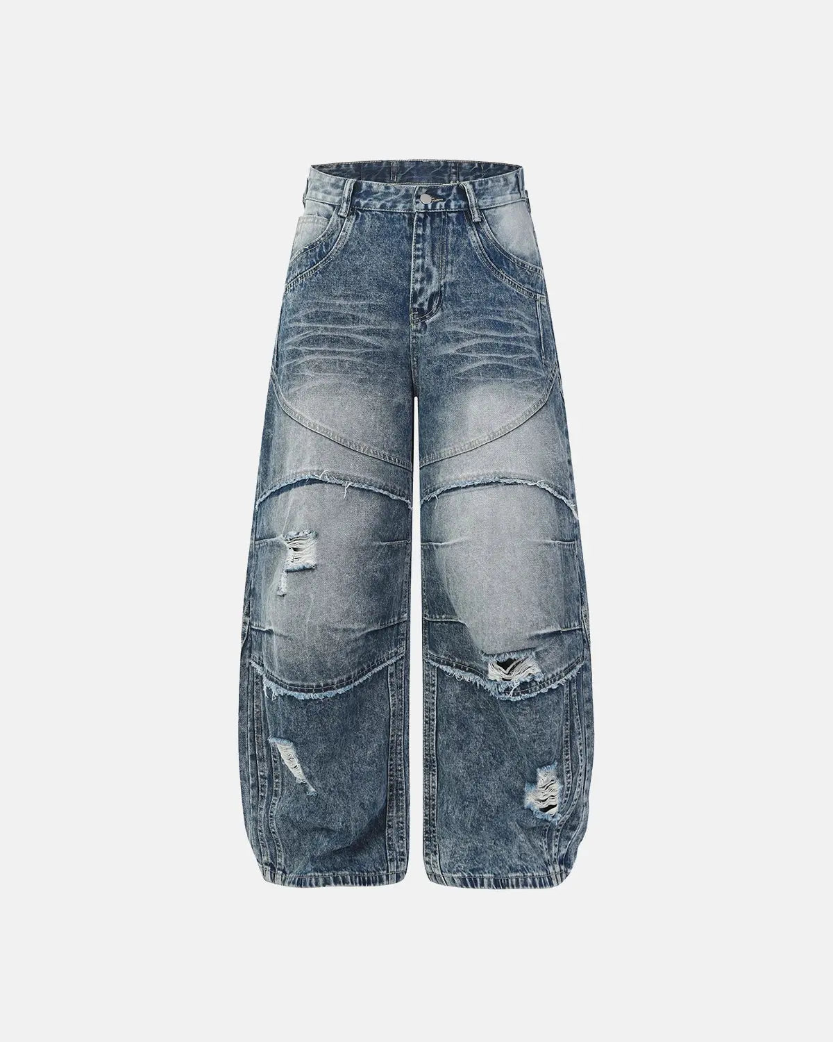 Cinch Back Deconstructed Distressed Barrel Jeans | Inflation Streetwear