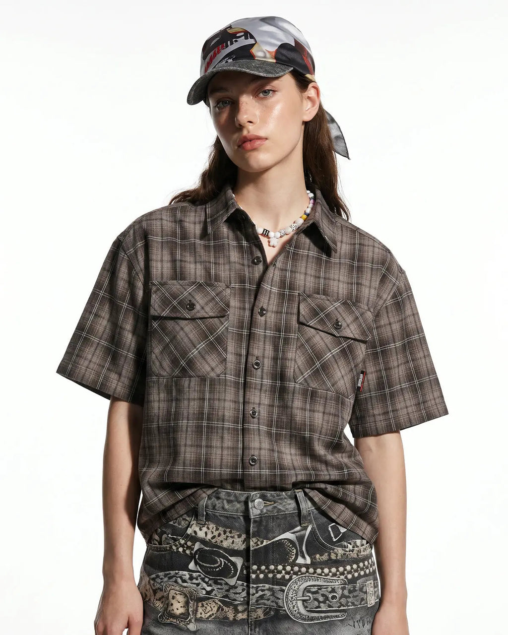 Plaid Script Embroidered Shirt | Inflation Streetwear