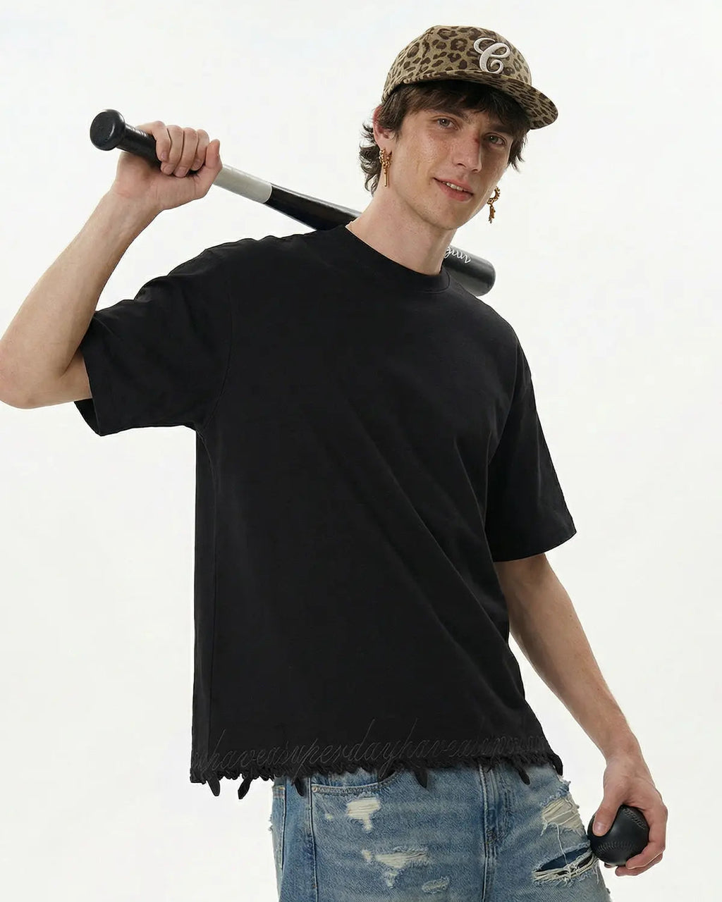 Embroidered Frayed Hem Oversized T-Shirt | Inflation Streetwear