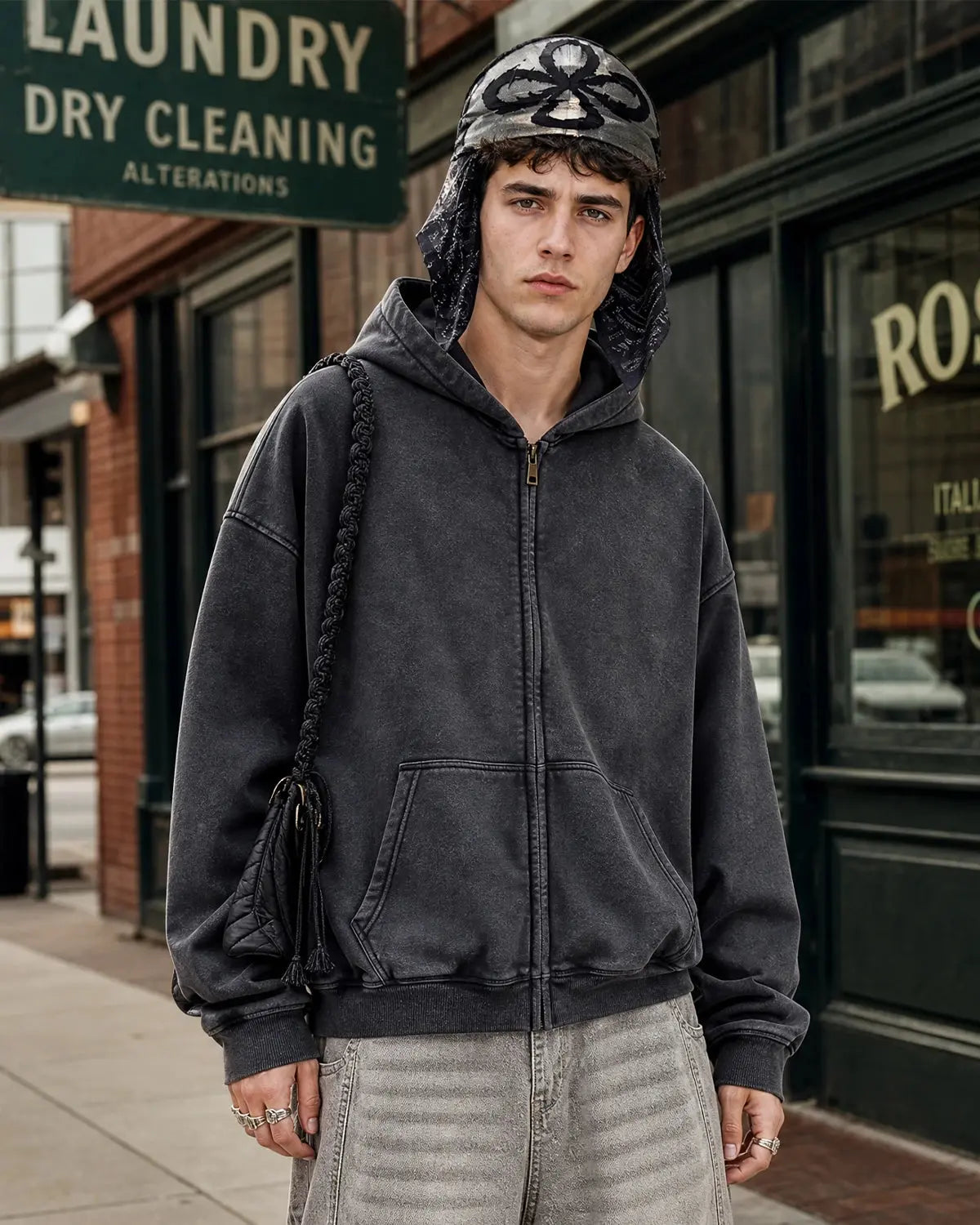 INFLATION Vintage Washed Zip Up Hoodie