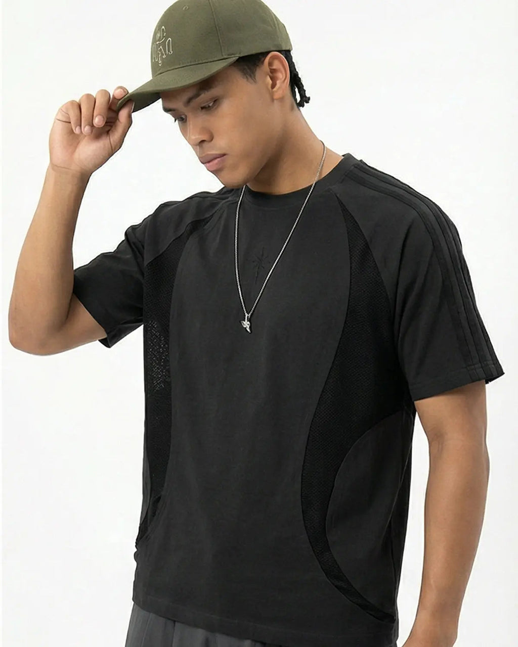 Mesh Patchwork Stitching Embroidered T-Shirt | Inflation Streetwear