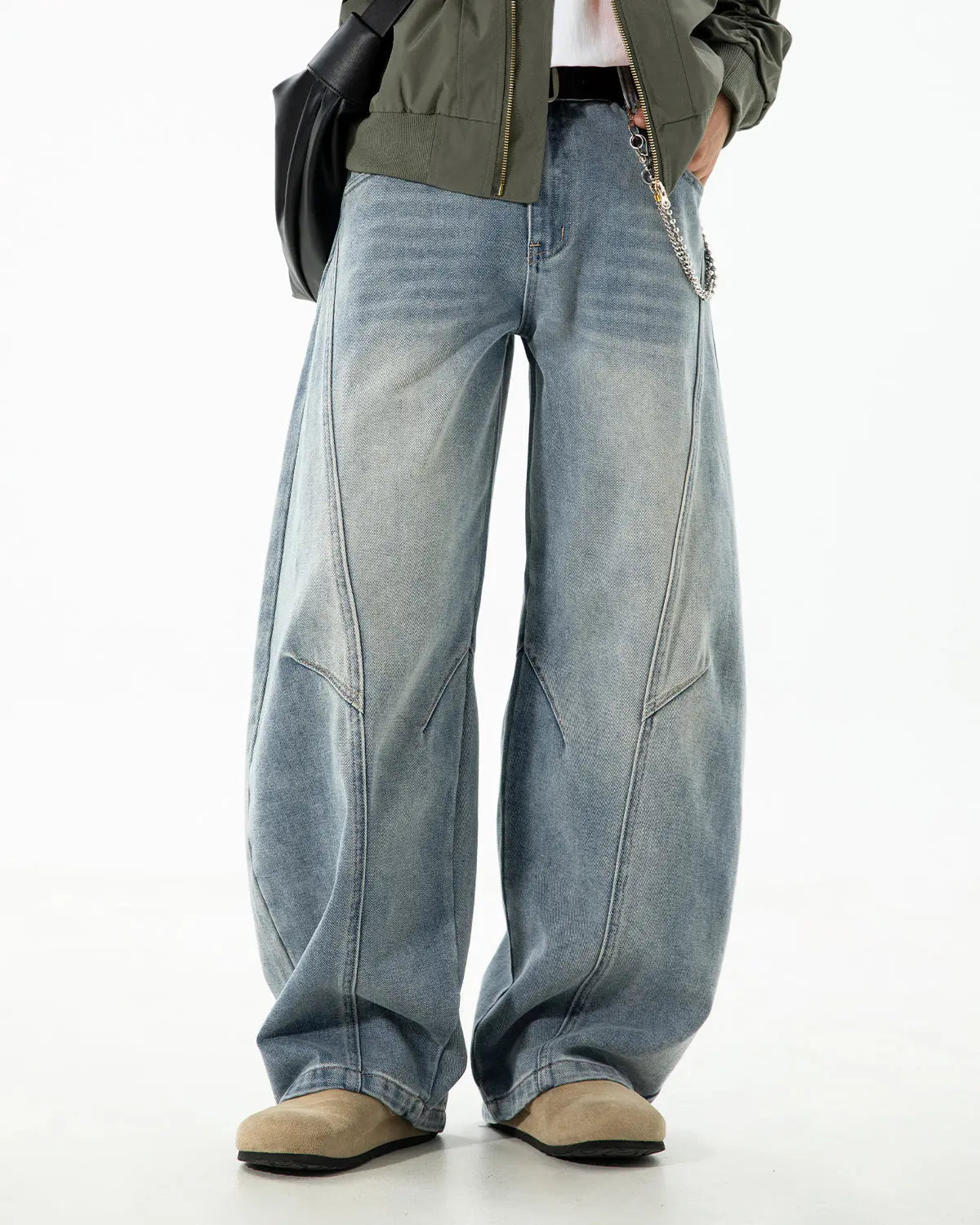 Curved Seam Deconstructed Barrel Jeans | Inflation Streetwear