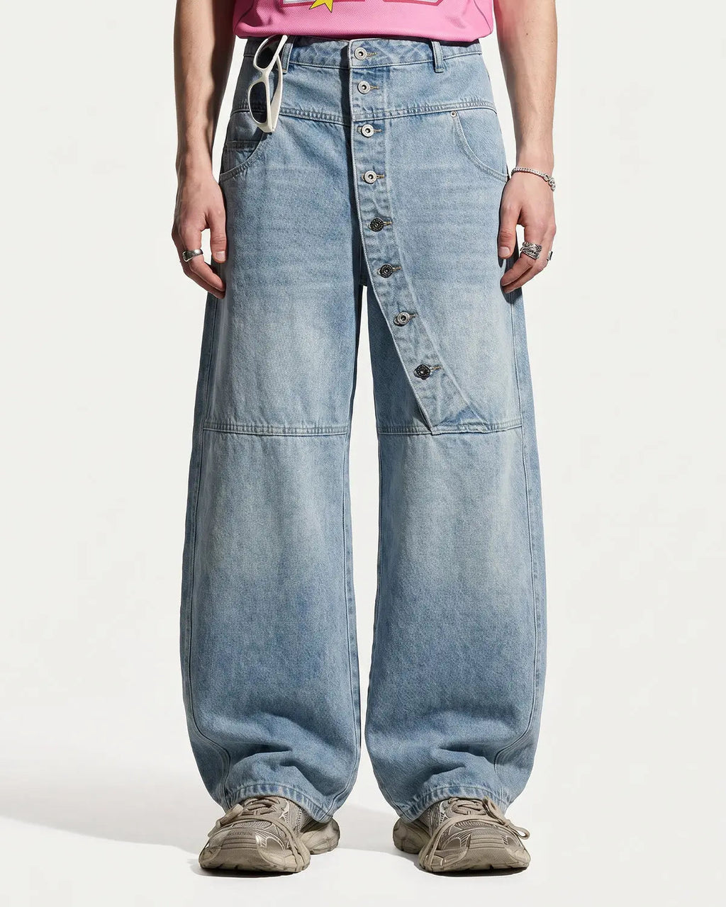 Asymmetric Button Baggy Jeans | Inflation Streetwear