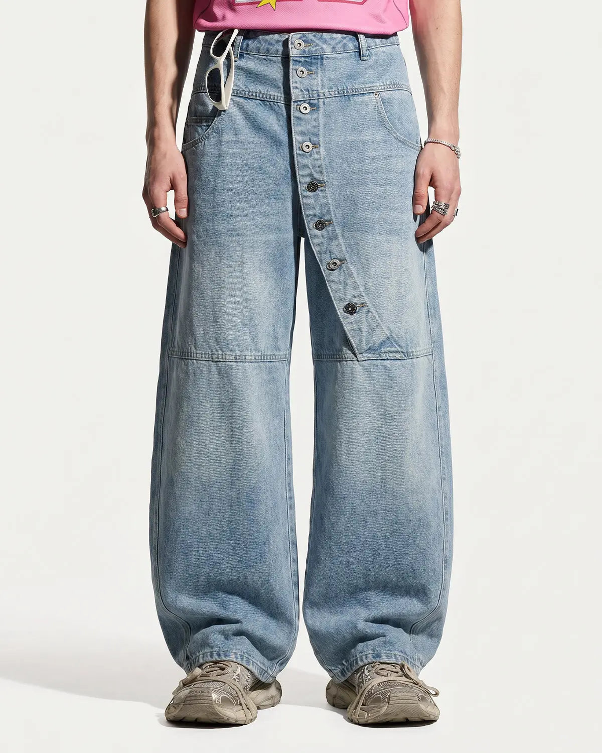 Asymmetric Button Baggy Jeans | Inflation Streetwear