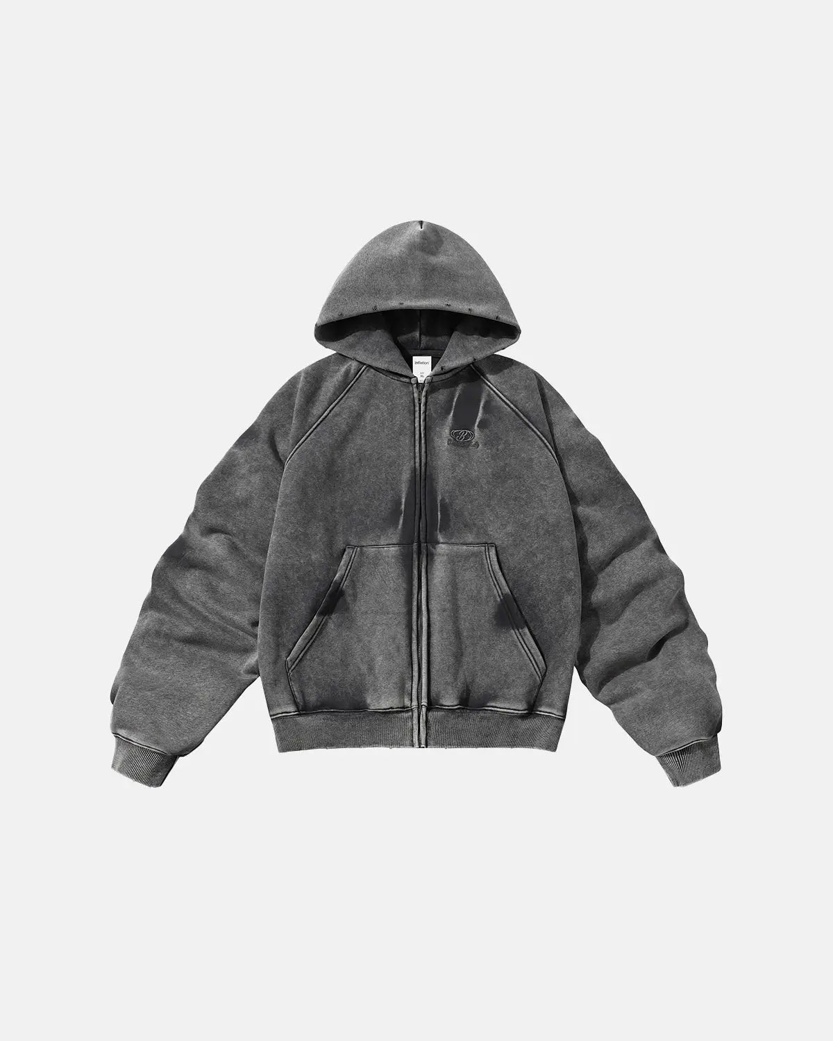 Acid Washed Embroidery Zip Up Hoodies | Inflation Streetwear