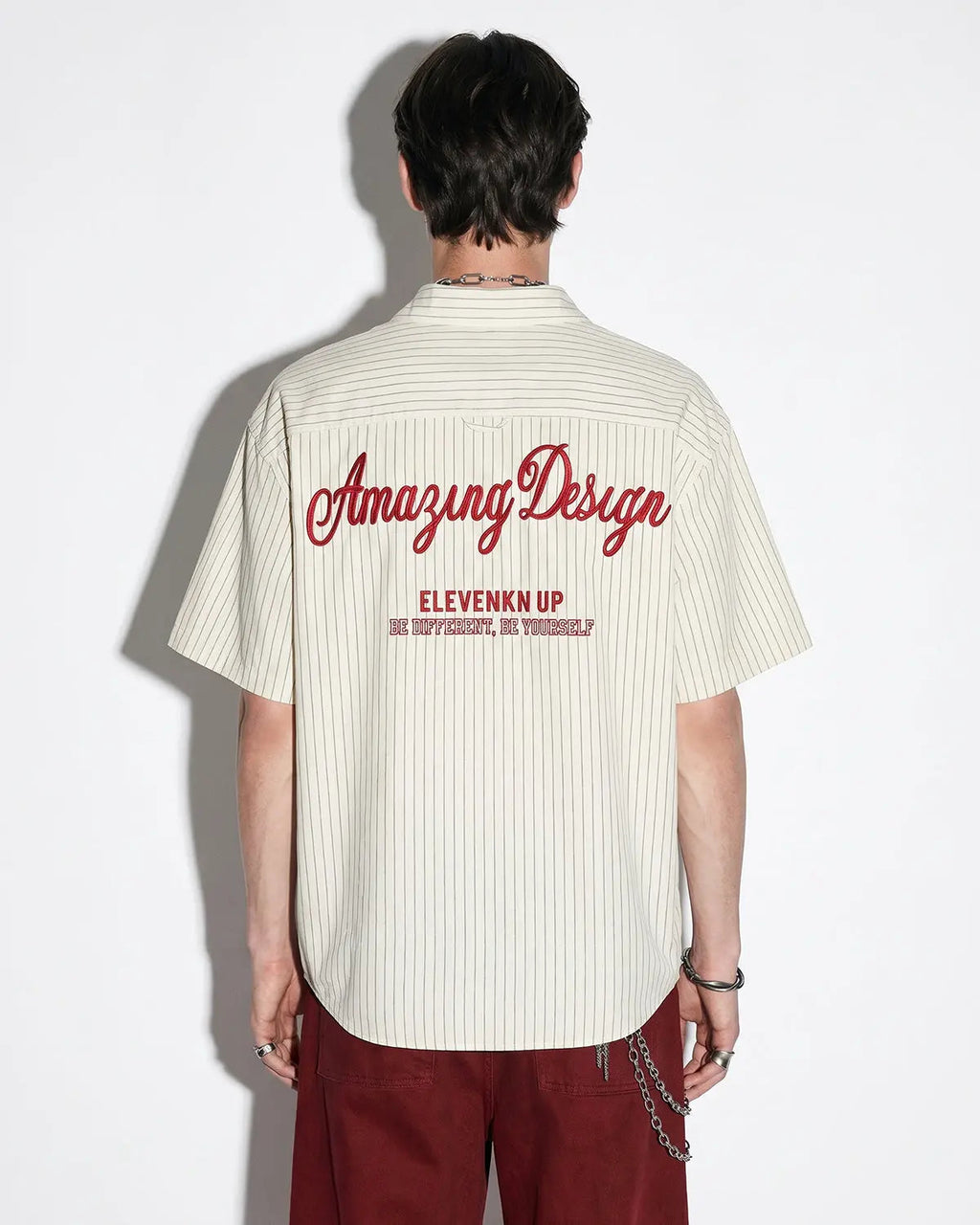 Striped Embroidered Short-Sleeve Shirt | Inflation Streetwear