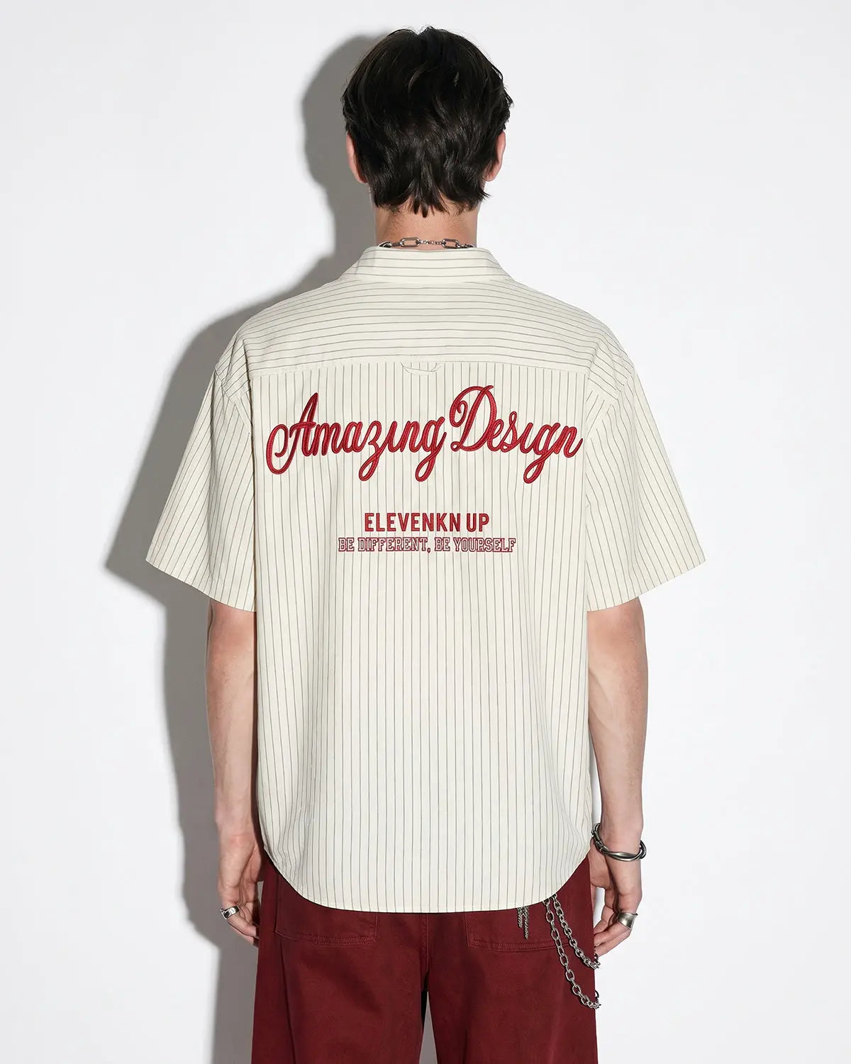Striped Embroidered Short-Sleeve Shirt | Inflation Streetwear
