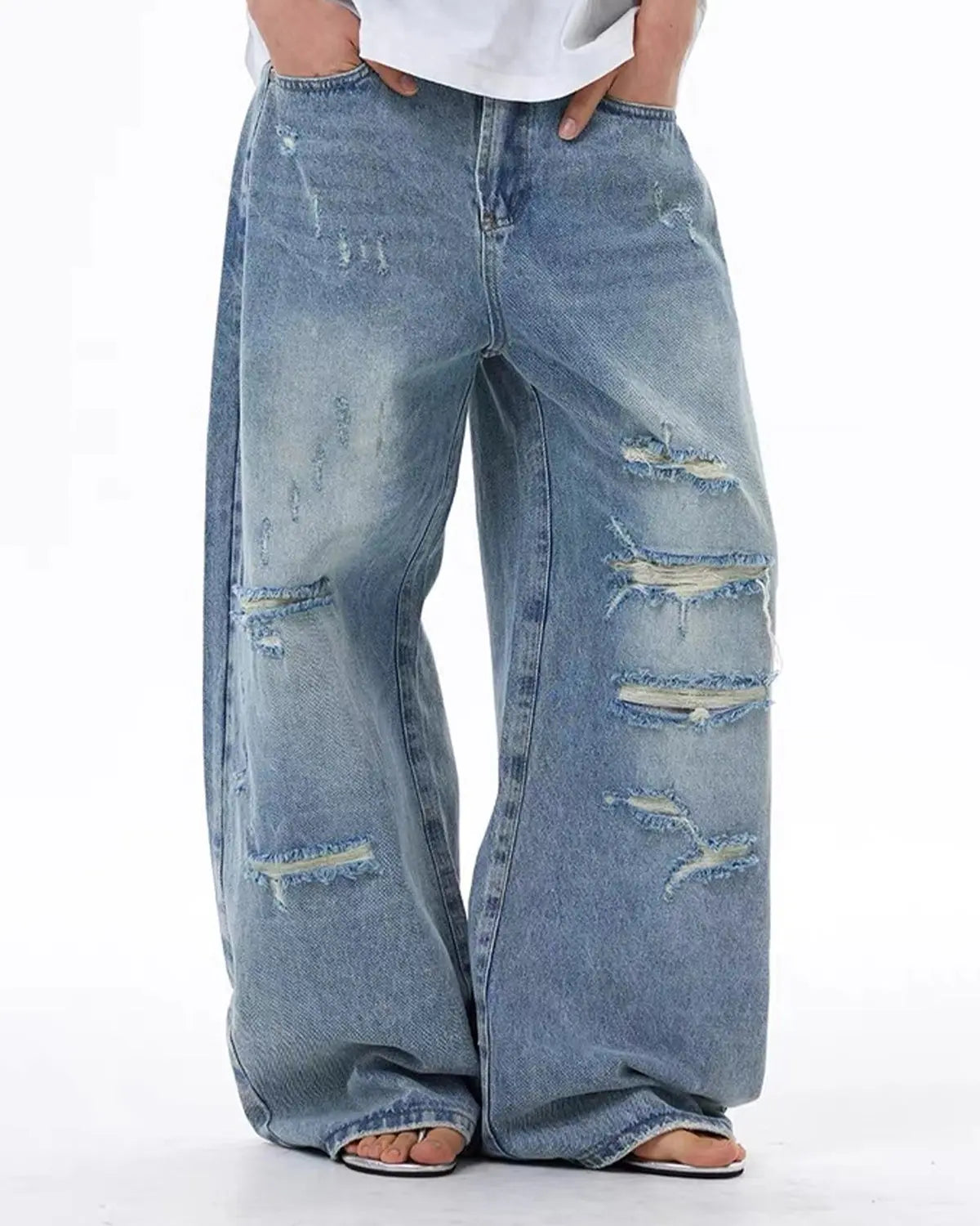 Vintage Wash Distressed Baggy Jeans | Inflation Streetwear