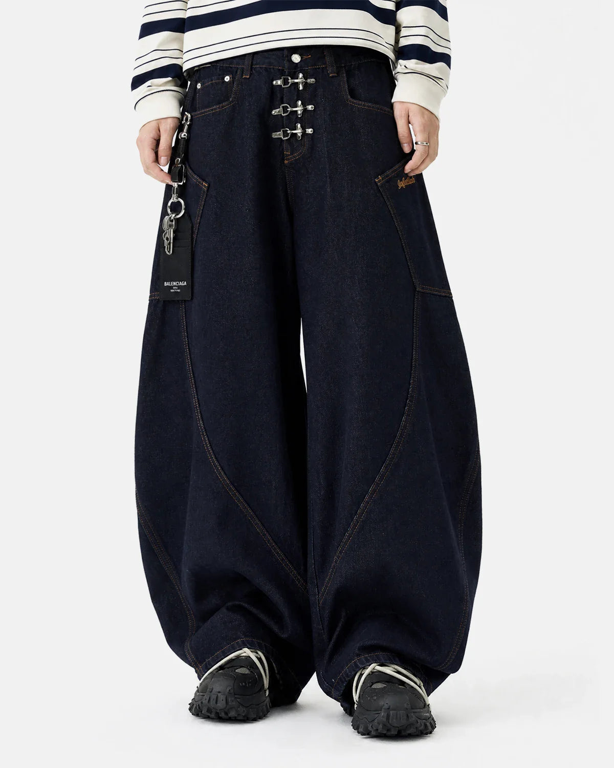 Metal Clasp Raw Barrel Jeans | Inflation Streetwear
