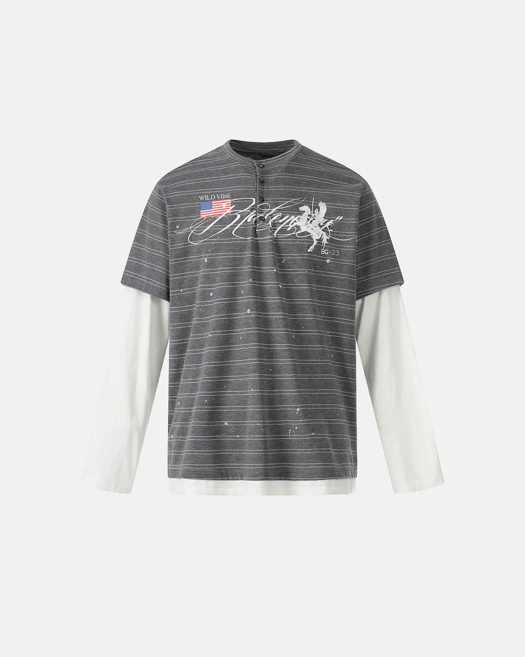 Layered Henley Stripe T-Shirt | Inflation Streetwear