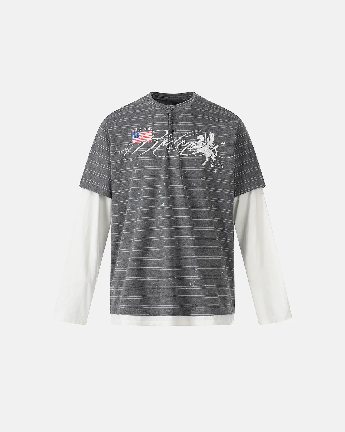 Layered Henley Stripe T-Shirt | Inflation Streetwear
