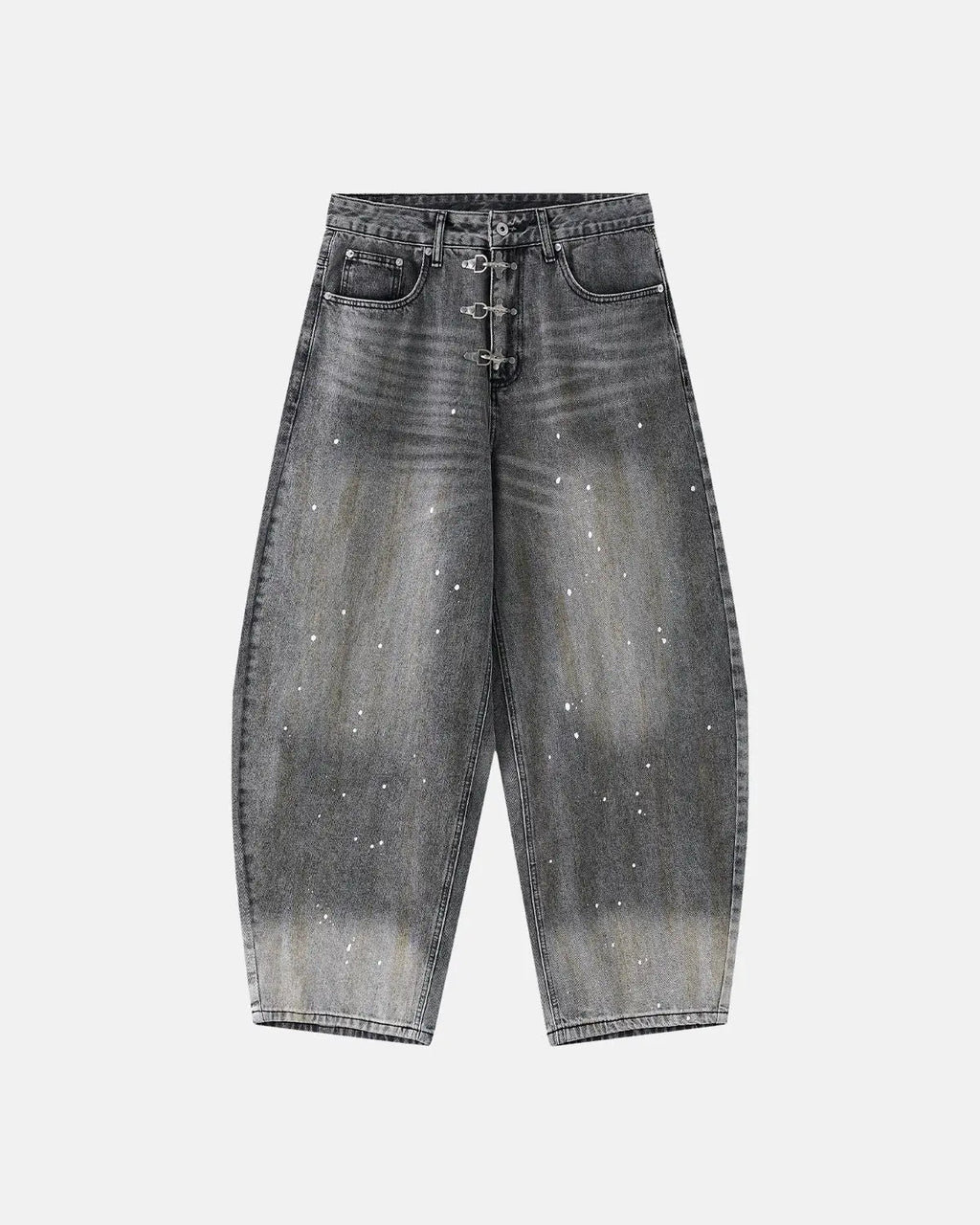 Metal Clasp Washed Barrel Jeans | Inflation Streetwear