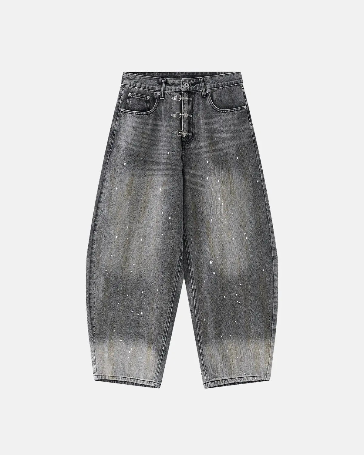 Metal Clasp Washed Barrel Jeans | Inflation Streetwear