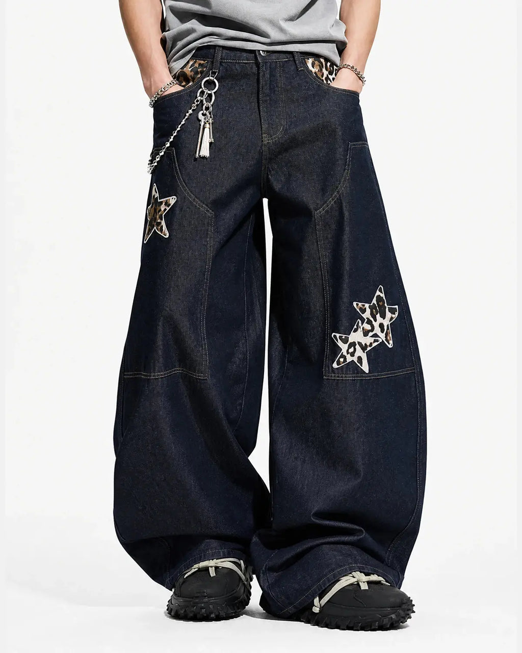 Leopard Star Patch Barrel Jeans | Inflation Streetwear
