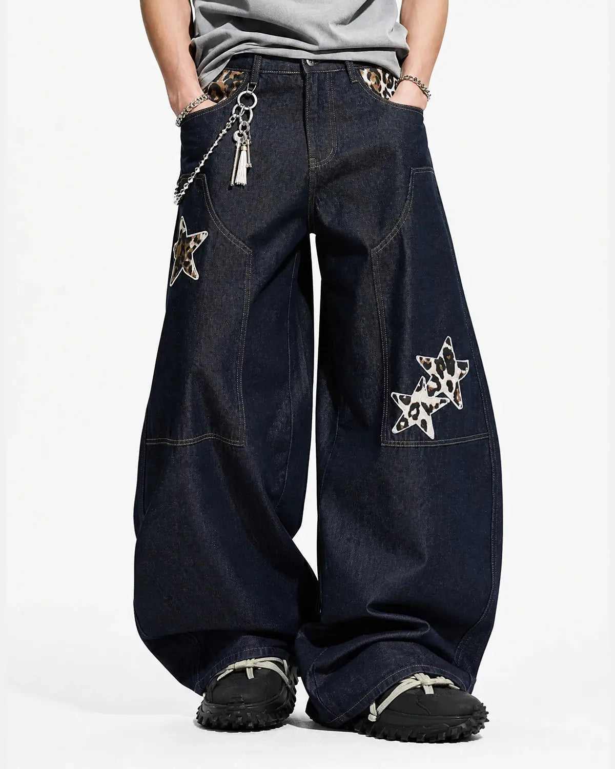 Leopard Star Patch Barrel Jeans | Inflation Streetwear