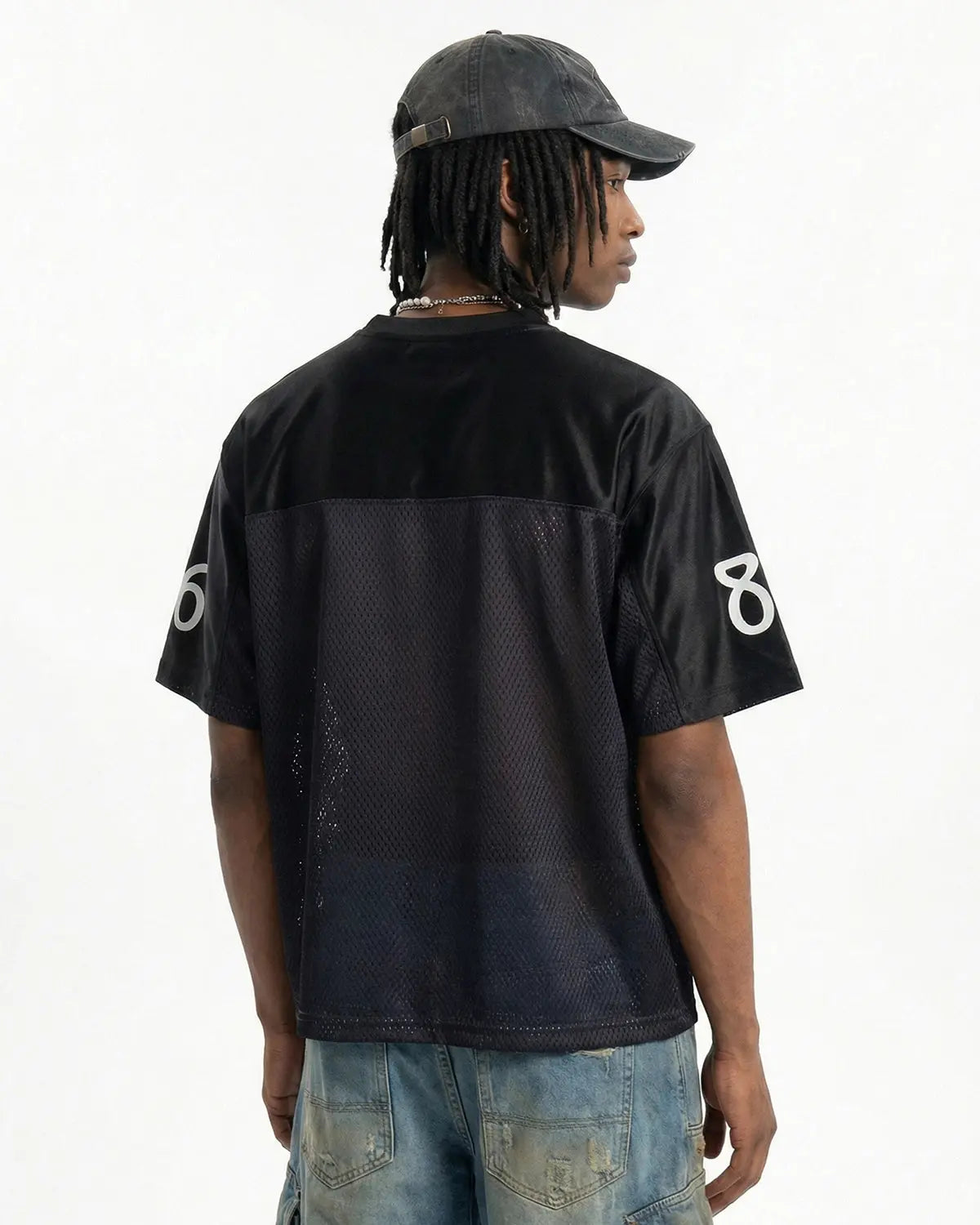 V-Neck Mesh Patchwork Jersey Tee | Inflation Streetwear