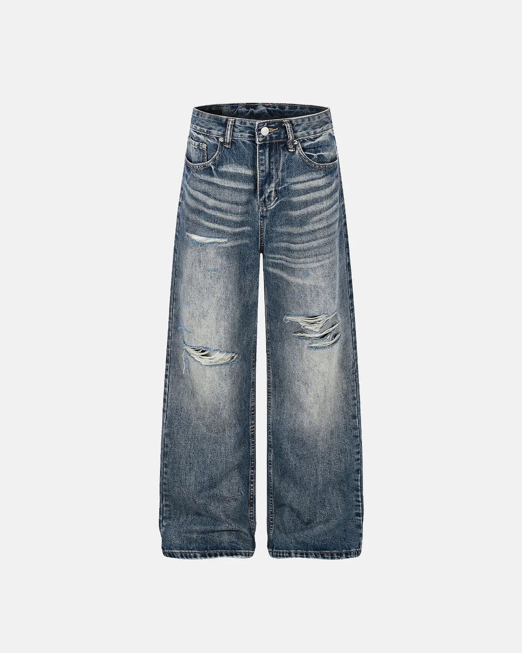 Whisker Wash Distressed Baggy Jeans | Inflation Streetwear
