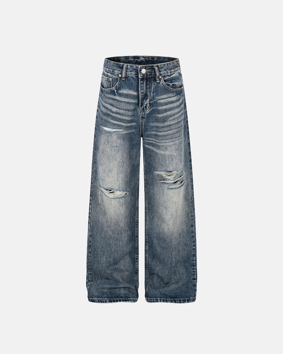 Whisker Wash Distressed Baggy Jeans | Inflation Streetwear