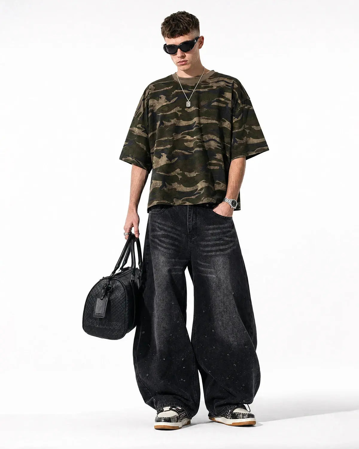 Vintage Washed Rhinestone Barrel Jeans | Inflation Streetwear