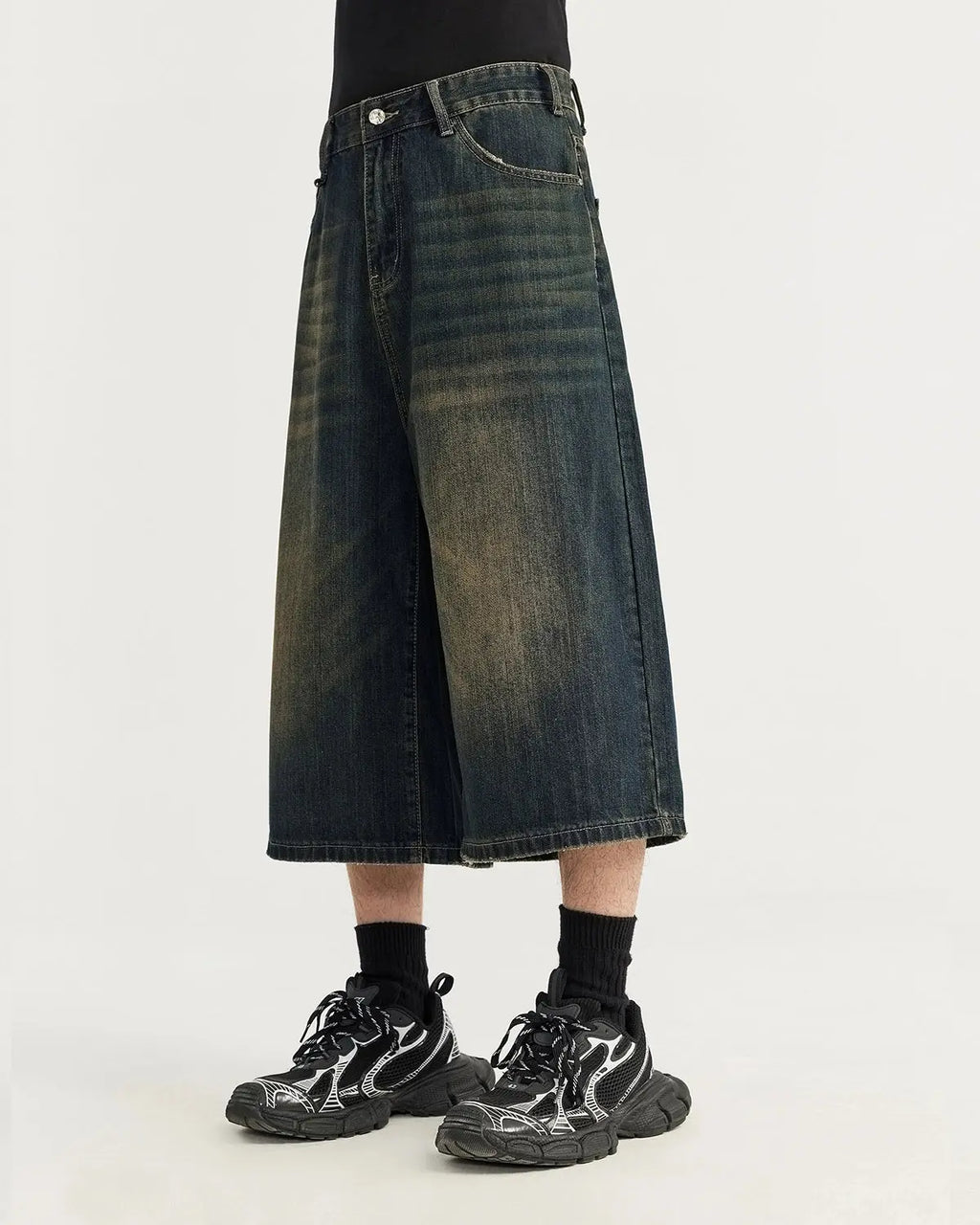 Acid Washed Longline Baggy Denim Jorts | Inflation Streetwear
