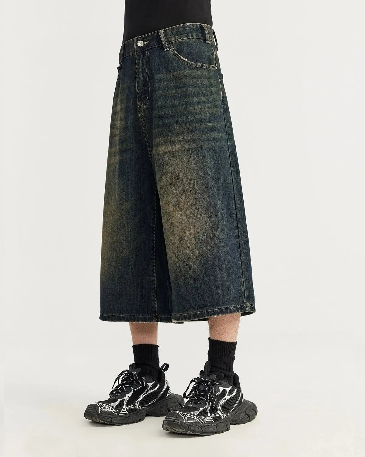 Acid Washed Longline Baggy Denim Jorts | Inflation Streetwear