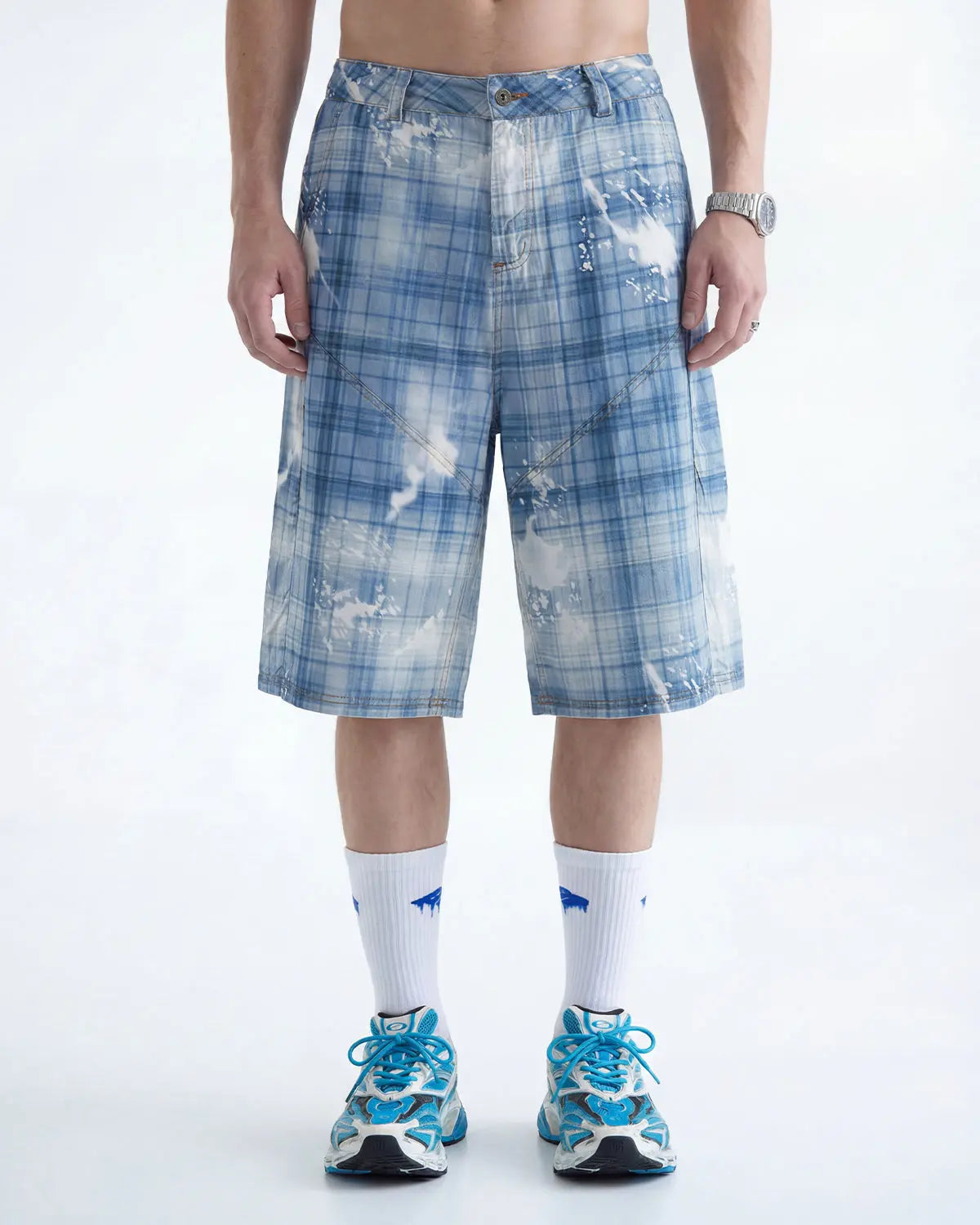 Tencel Washed Plaid Print Longline Shorts | Inflation Streetwear