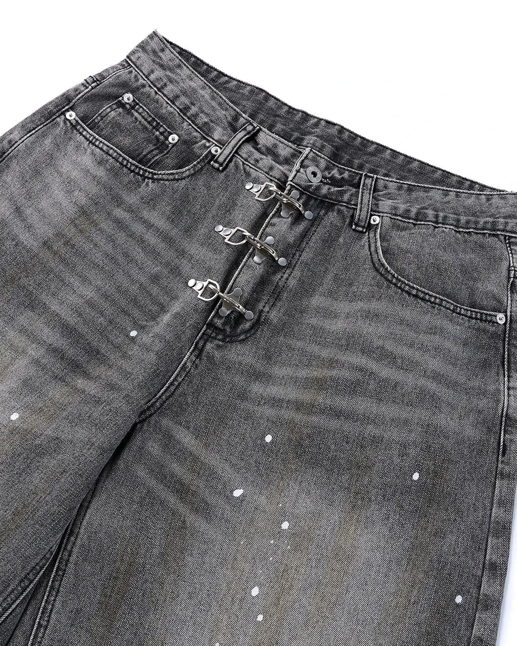 Metal Clasp Washed Barrel Jeans | Inflation Streetwear