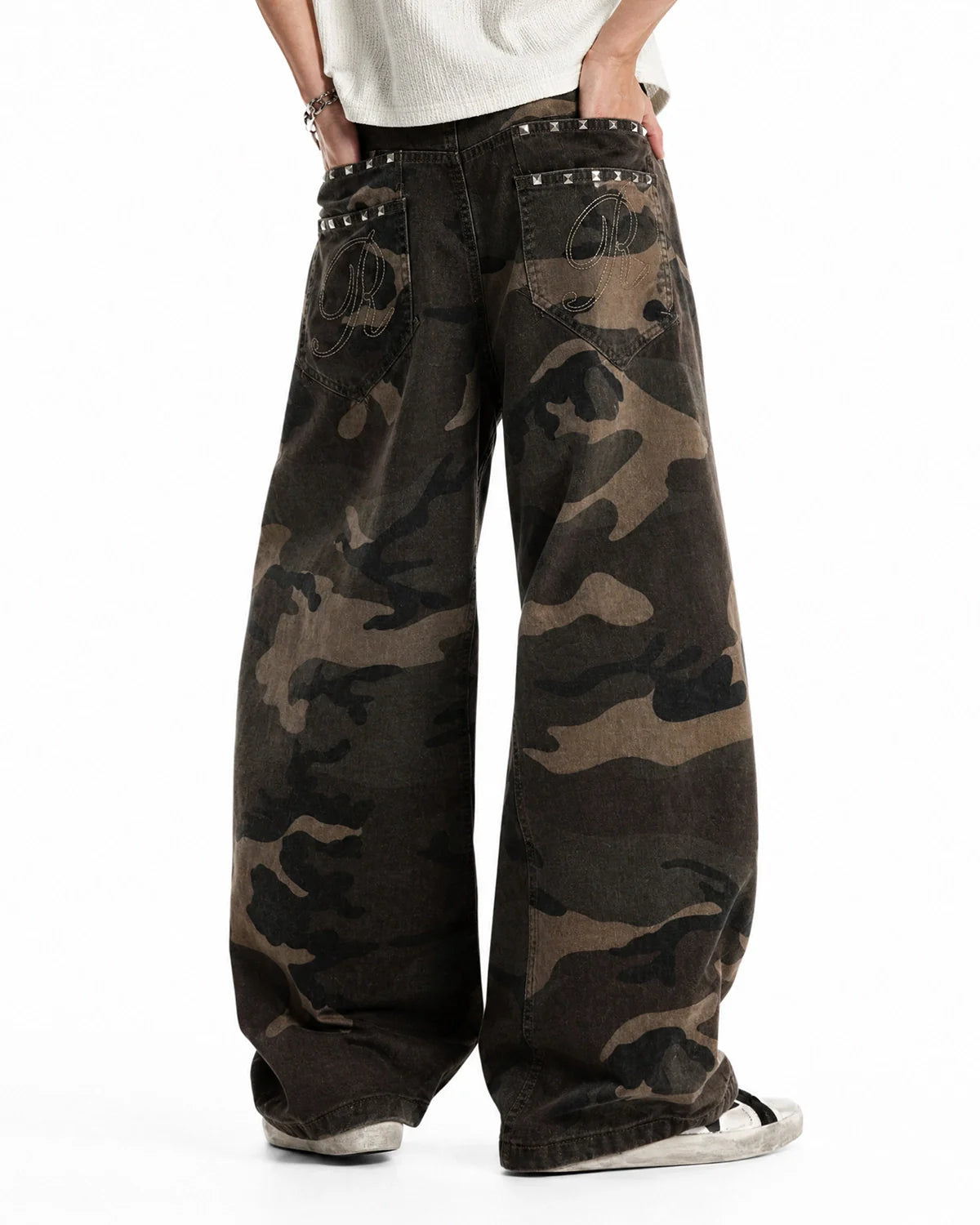 Studded Camo Barrel Jeans | Inflation Streetwear