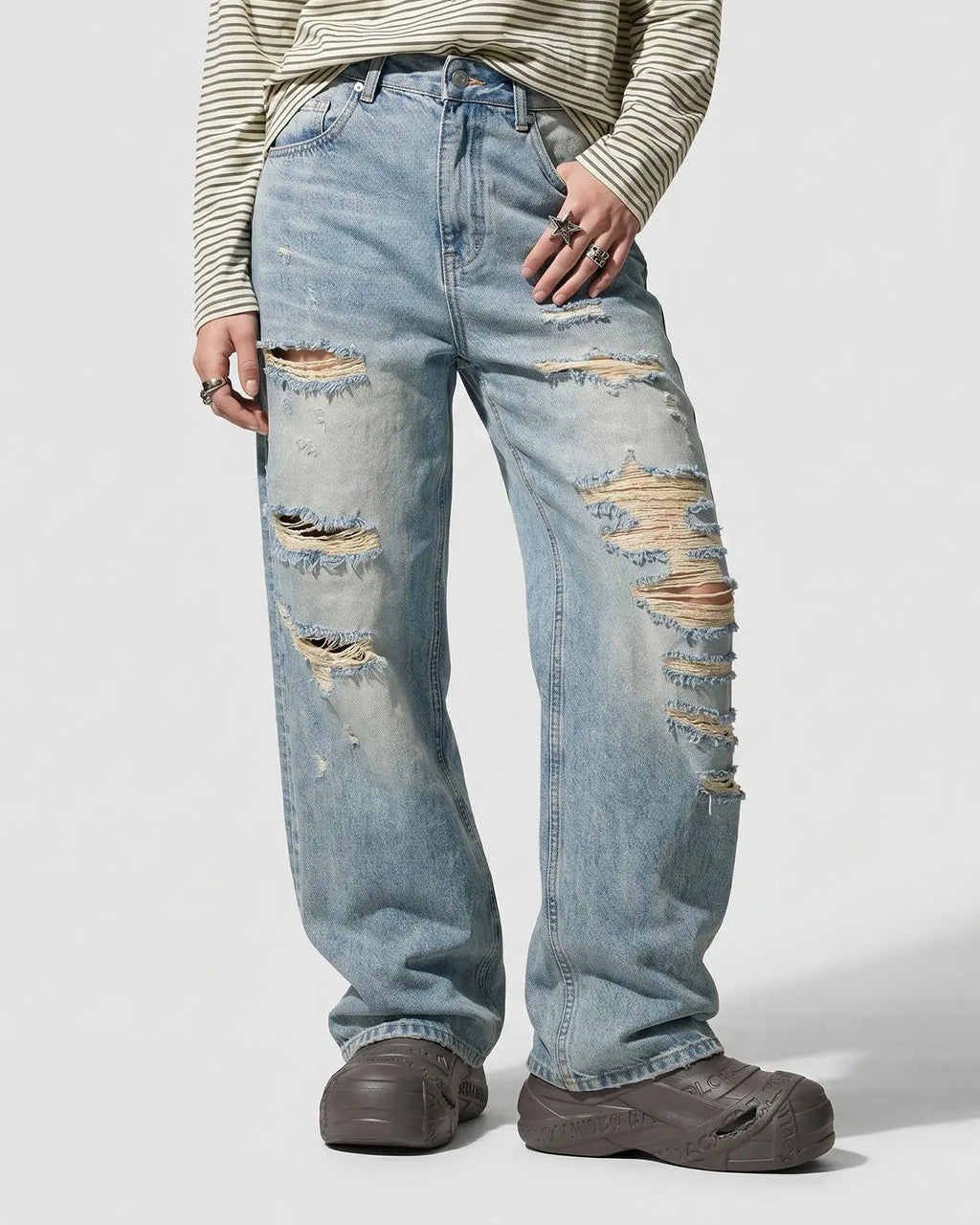 Distressed Ripped Straight-Leg Jeans | Inflation Streetwear